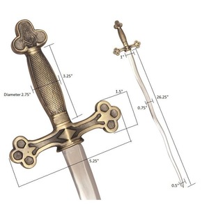 Épée de Maître Maçon de la Loge Bleue - Épée Flammante Serpent avec Compas Carré et G en or et poignée dorée - Product Image 1