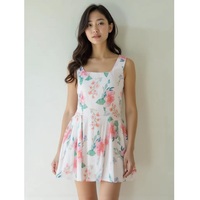 Robe Courte Femme 100% Coton à Motif Floral Pastel Charmant, Écologique, Respirante, Coupe Trapèze, Style Décontracté Vintage pour les Vacances