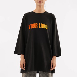 เสื้อยืดโอเวอร์ไซส์สีดำสำหรับผู้ชาย แขนสั้น คอกลม พิมพ์ลายตัวอักษร ผ้าฝ้าย 100% สวมใส่สบาย ระบายอากาศได้ดี ความยาวปกติ โลโก้ด้านหน้า - Product Image 1
