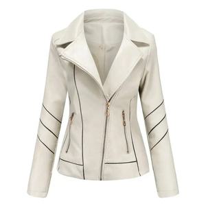 Chaqueta de abrigo con cremallera y solapa privada elegante de cuero genuino, ropa de abrigo delgada personalizada, chaqueta de Moto para mujer - Product Image 3