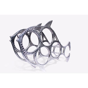 Porte-bouteilles en métal industriel français antique, design nid d'abeille vintage, support de rangement pour vin, finition zinc hexagonale - Product Image 2