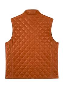 Chaleco de Cuero PU Acolchado Marrón para Hombre, Cuello Alto, Cierre de Cremallera, Ropa Exterior Informal para Otoño - Product Image 3