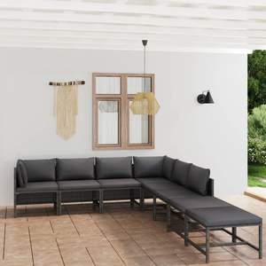 Ensemble de salon de jardin modulaire moyen en rotin PE gris, mobilier d'extérieur élégant - Product Image 1