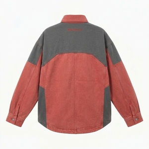 Veste en jean color block pour homme, personnalisée, à deux tons contrastés, style streetwear décontracté, manteau vintage délavé - Product Image 2