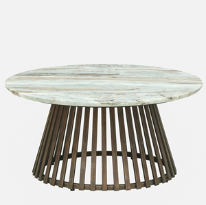 High Quality Decorative <b>Round</b> Shape Natural Marble <b>Top</b> With Slatted Wooden Base In Brown Finish Luxury Home Decor Coffee <b>Table</b> - Product Image 2