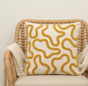 Garden Style Tufted Cushion <b>Cover</b> Leaf And Flower Pattern 26x26 Tufted Textured Pillow Case Modern Home Decor Accent - Product Image 2