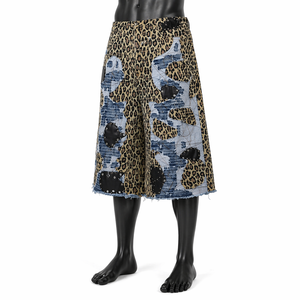<b>Men's</b> Leopard Print Bermuda <b>Shorts</b> Mid Waist Patchwork Design With Denim <b>Patches</b> Street Style Elastic Waist - Product Image 3