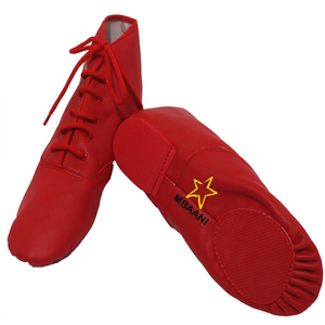 MBAANI Chaussures de danse jazz rouges en PU à talon plat unisexe à lacets - Product Image 5
