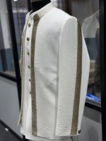 Dev Darshan Fashion Sherwani Putih Pria Bordir Emas Pakaian Pernikahan Tradisional India 3 Potong Indo Western Regular Fit