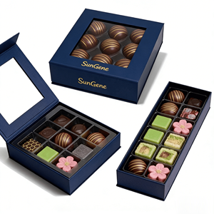 Boîte-cadeau en papier de luxe haut de gamme, fabriquée avec des matériaux recyclés, personnalisée pour les bonbons et le chocolat, avec fenêtre en PVC, conçue pour le Ramadan - Product Image 2