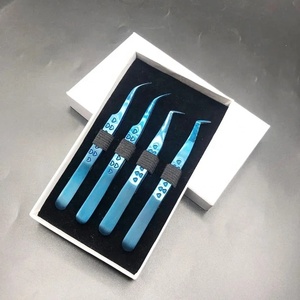 Eyelash Tweezers Curved <b>Powder</b> Coated & Tip Rose Gold <b>Titanium</b> Coated Custom Fiber Tip Lash Extension Tweezers - Product Image 1