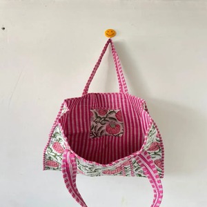 Quilted Cotton Tote <b>Bag</b> <b>Indian</b> Made Eco-Friendly Boho Open Top Vintage Shoulder <b>Bag</b> Women's Carry <b>Bag</b> - Product Image 2
