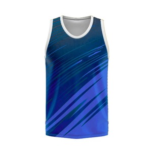 Camiseta sin Mangas a Rayas Azules y Blancas para Hombre, Cuello Redondo, Secado Rápido, Deportiva, Tejida en Poliéster, Ropa Deportiva - Product Image 3