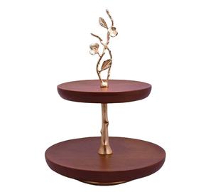 Alta venta en madera de forma redonda de alta calidad con soporte de pastel de hoja de latón para hoteles y restaurantes domésticos precios asequibles - Product Image 1