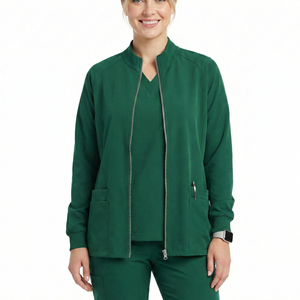 Blouse médicale pour femme à fermeture éclair intégrale, personnalisable, col rond, manches longues, fentes latérales, vente en gros, OEM - Product Image 1