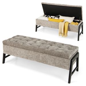 Panca Moderna in Ciniglia con Gambe in Legno di Gomma Massiccio, Arredamento per Soggiorno - Product Image 4