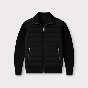 <b>Men's</b> Casual Full Zip Quilted Puffer <b>Jacket</b> with Knitted Sleeves Stand Collar Winter Outerwear <b>Men</b> Winter Casual Quilted <b>Jacket</b> - Product Image 6