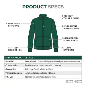 Chaqueta Bomber Verde de Punto con Cierre para Mujer, Corte Regular, Cuello Alto, Sudadera Informal de Color Sólido, Manga Larga, para Otoño - Product Image 6