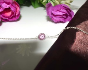 Bracelet chaîne en argent sterling 925 avec quartz rose naturel serti clos, fait main, minimaliste, pour femme, cadeau idéal pour mariage, anniversaire ou fête - Product Image 4