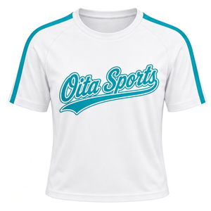 Camiseta deportiva personalizada de manga corta color blanco turquesa para equipos de animadoras, uniforme de entrenamiento y práctica para equipos de animadoras. - Product Image 1