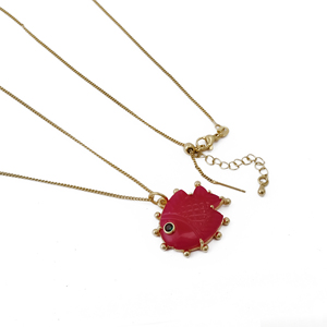 Collier Pendentif Poisson en Calcédoine Rose, Plaqué Or 18K sur Laiton, Bijou Tendance, Cadeau d'Anniversaire pour Elle - Product Image 2