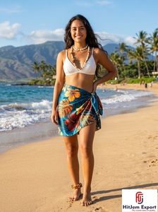 Short Satin Woven Dot Printed Sarong Pareo Hawaiian Polynesian <b>Beach</b> Wrap Custom OEM ODM Fabric - Product Image 3