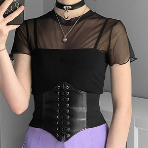 Ceinture Corset Élastique Large en Cuir Véritable Noir Écologique et Respirant pour Femme, à Lacets Frontaux, Extensible Sous la Poitrine, Vente en Gros Personnalisée - Product Image 5