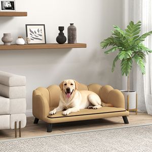 Divano per Animali Domestici Color Caffè con Design a Perle, Letto per Cani di Taglia Media e Grande con Cuscino e Gambe in Legno Massello - Product Image 3