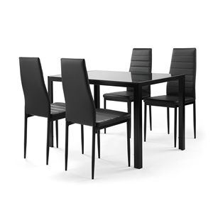 Set da Pranzo Nero a 5 Pezzi per 4 Persone, Tavolo in Vetro Temperato con 4 Sedie in Ecopelle - Product Image 4