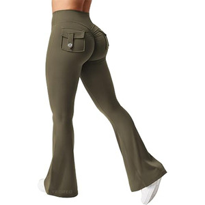Pantalon de yoga évasé extensible pour femme, taille haute, coupe bootcut, avec poche arrière - Product Image 1