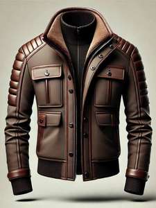 Chaqueta de Cuero Ecológica Premium con Cuello Alto para Hombre, Impermeable, Estilo Formal con Logotipo Frontal, Cuero Formal de Lujo - Product Image 6