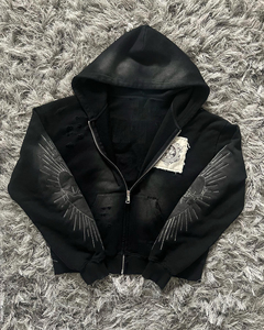 Men's Gothic Embroidered Heart Pullover Oversized Crop Fit Regular Sleeve 100% Cotton Fleece Quick Dry Waterproof Breathable - Product Image 5
