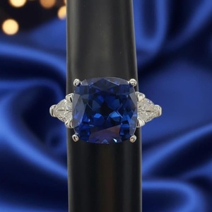 Bague saphir bleu taille coussin en argent sterling 925 plaqué or blanc 14 carats, bijou de luxe fait main, cadeau pour elle - Product Image 2