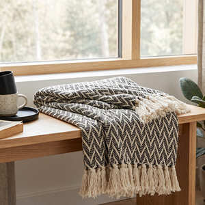 Earthy <b>Brown</b> Two Tone Zigzag Cotton <b>Blanket</b> Handmade Fringed Lounge <b>Throw</b> Rustic Home Decor Bulk Export - Product Image 6
