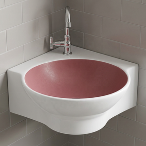 Lavabo de salle de bain moderne en céramique bleu ciel rond à poser sur comptoir, avec double trou pour robinet - Product Image 4