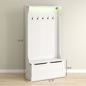 Panca da Ingresso 3-in-1 Bianca con Luci LED, Appendiabiti e Scarpiera, Mobile da Ingresso con 5 Ganci per Corridoio - Product Image 3