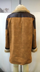 Manteau en cuir et fourrure croisé pour homme, veste d'hiver en daim bicolore, style vintage de luxe, vêtement d'extérieur personnalisé OEM - Product Image 3