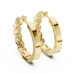 Gold Oval Cut Diamond <b>Hoop</b> <b>Earrings</b> Marquise and Round Alternating Women Jewelry for Party and Everyday Wear - Product Image 2