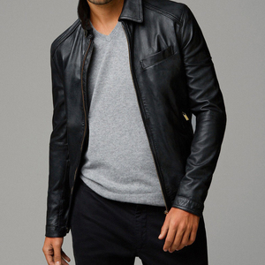 Finer Threads Men's Black Genuine Leather Varsity <b>Jacket</b>-Breathable Coated Fabric Linen Lining-Vintage Style Full - Product Image 4