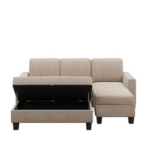 Divano Sezionale Reversibile 81.1*76.3*35'' con Contenitore, Ottomana e Chaise Longue a L con Dettagli Nailhead per Soggiorno - Product Image 2