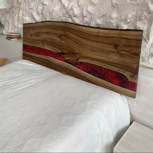Cabecero con Diseño de Río de Resina Epoxi, Hecho a Mano, Moderno, Rústico, Artístico, Mueble de Dormitorio con Técnica de Curado por Calor - Product Image 1