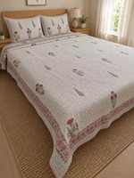 Ensemble de literie en coton imprimé à la main traditionnel de Jaipur |   Couette matelassée légère avec housses de coussin pour lit king size