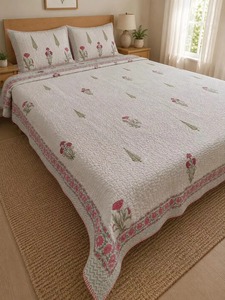 Ensemble de literie en coton imprimé à la main traditionnel de Jaipur |   Couette matelassée légère avec housses de coussin pour lit king size - Product Image 4