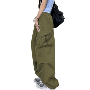 Women's Olive Green Cargo <b>Pants</b> High Waist Loose Fit Drawstring Closure Multi Pockets Casual Style Full Length <b>Pants</b> for Women - Product Image 4