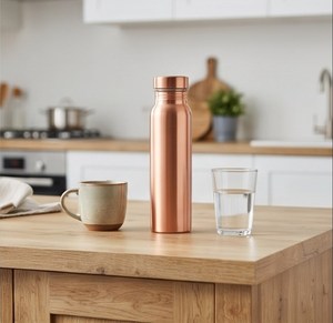 Copper <b>Water</b> <b>Bottle</b> with Screw-On Cap Reusable Modern <b>Metal</b> Drinkware For Luxurious Hydration And Natural Health - Product Image 5