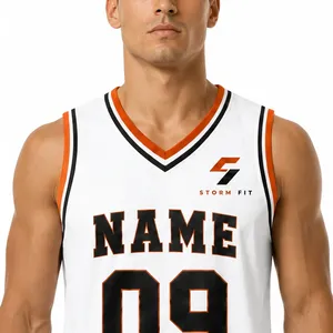 Maillot de basketball sublimé imprimé, col en V, sans manches, athlétique, anti-humidité, 100 % polyester, respirant, séchage rapide - Product Image 4