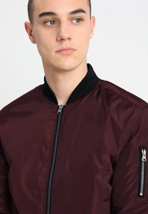 Blouson Bomber Homme Bordeaux Manches Longues Fermeture Éclair Col Montant Couleur Unie Tissu Mémoire en Polyester Léger - Product Image 3