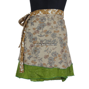 Minifalda Cruzada de Alta Calidad para Mujer 2026, Estilo Vintage, de Seda, Tipo Sari, Corta, de 2 Capas - Product Image 4