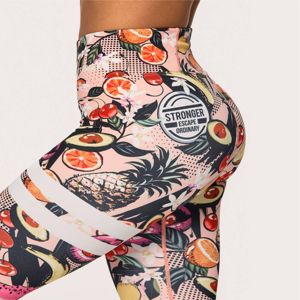 Leggings de yoga taille haute longueur intégrale, imprimé fruits, bande latérale, en Spandex et Polyester, extensibles dans les quatre sens, avec taille élastique - Product Image 5