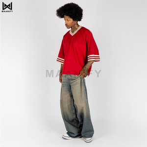 เสื้อฮอกกี้สตรีทแวร์ขายดี ทรงโอเวอร์ไซส์ ผ้าตาข่าย ทรงบ็อกซี่ ครอป เสื้อยืดแบบยูนิเซ็กซ์ สกรีนลายได้ตามสั่ง เสื้อผ้ากีฬา ขายส่ง รับผลิตแบบ OEM - Product Image 3